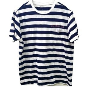 Guess Navy & White Striped Pocket Tee in Lg